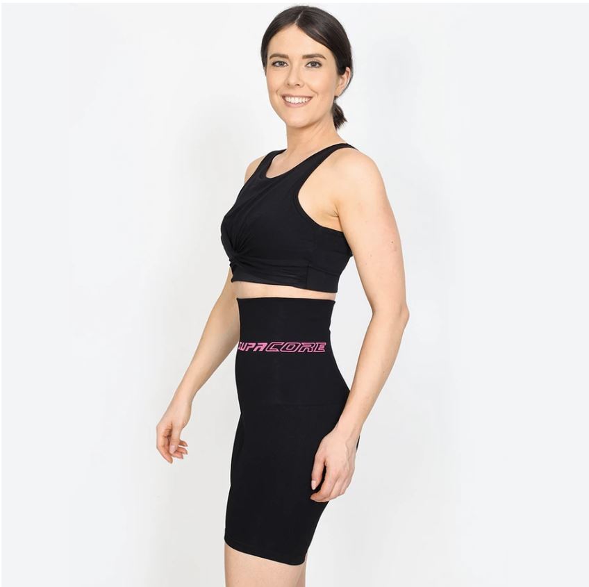 Supacore Healthtech Postpartum Extra High Waist Shorts (Black with Pink  Logo) - Intuition Private